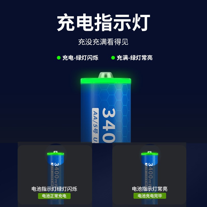 倍量USB電池5號(hào)充電鋰電池 1.5V五號(hào)大容量充電電池14500鋰電池